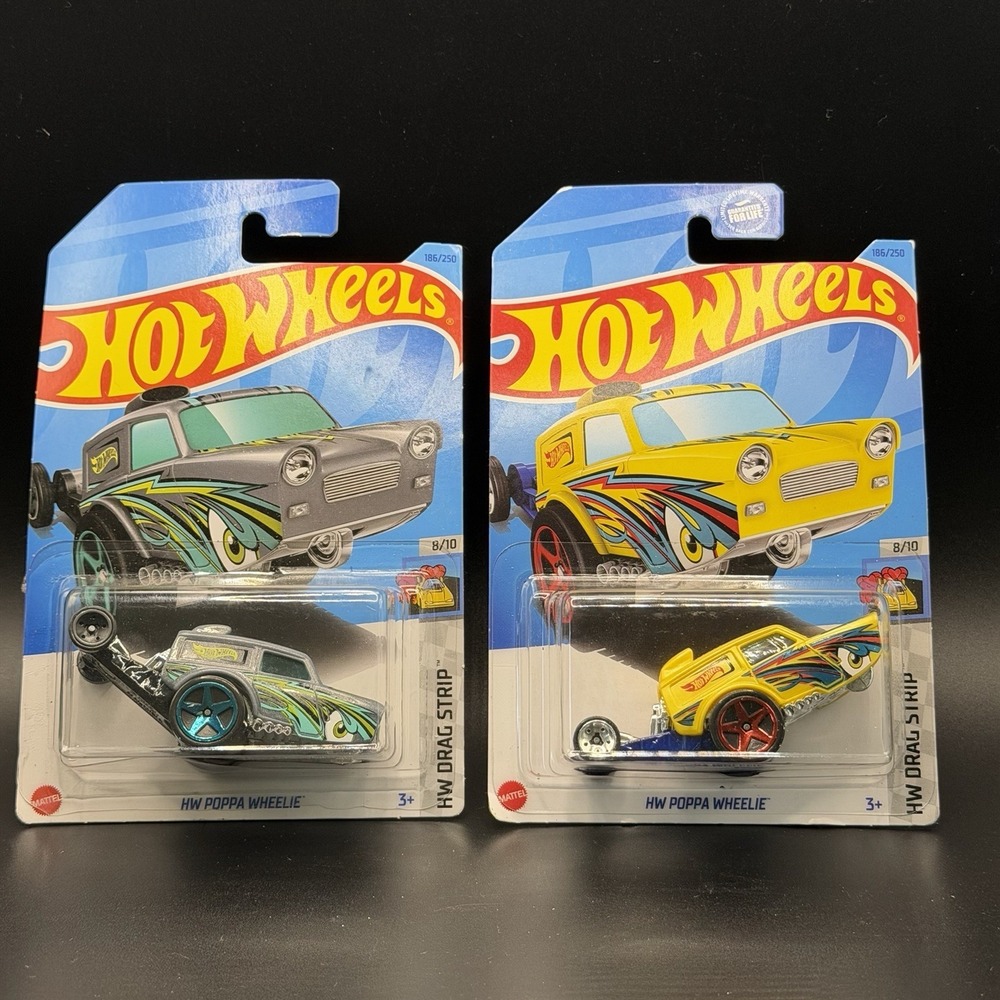 Hot Wheels HW Poppa Wheelie diecast 2023 HW Drag Strip series Yellow & Gray Lot